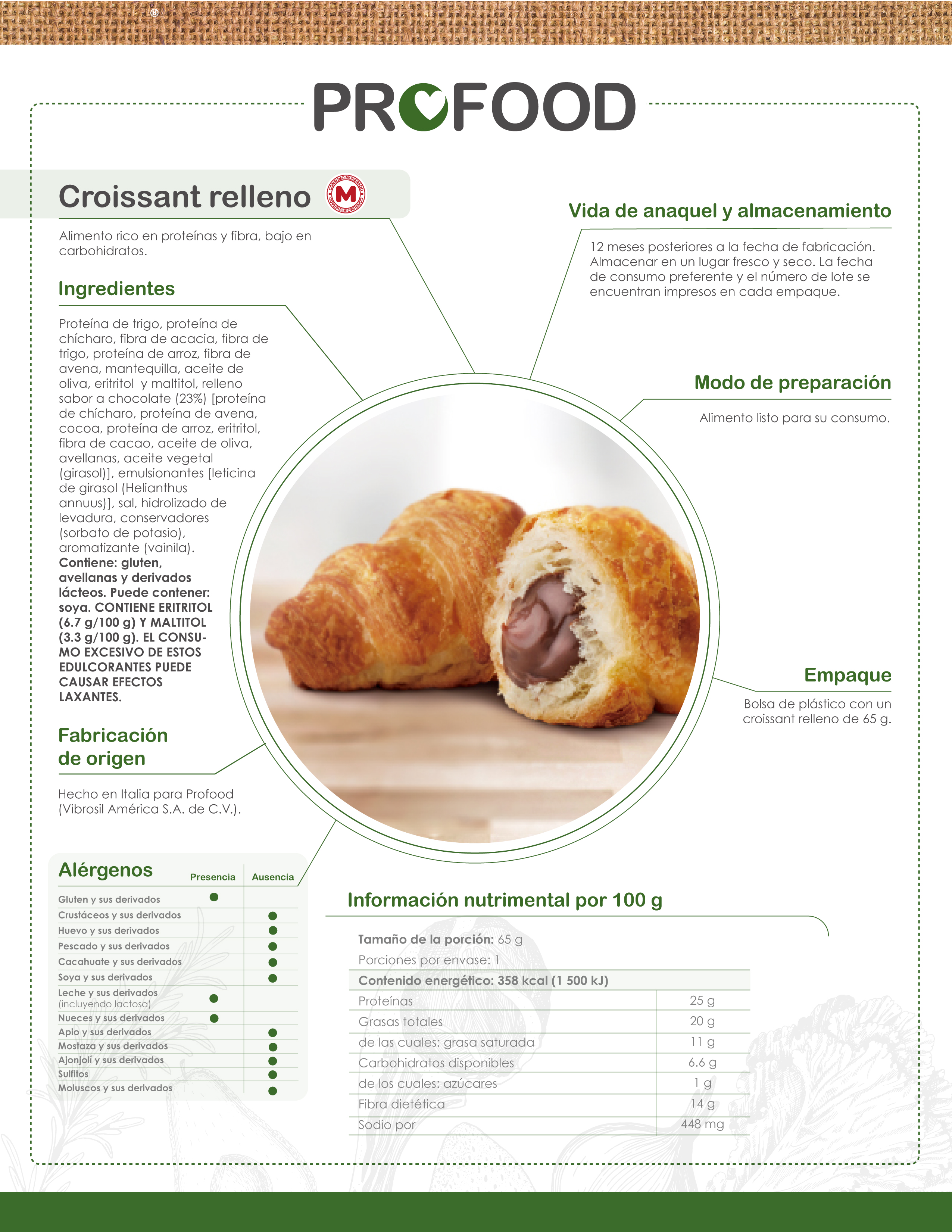 croissant relleno sabor chocolate